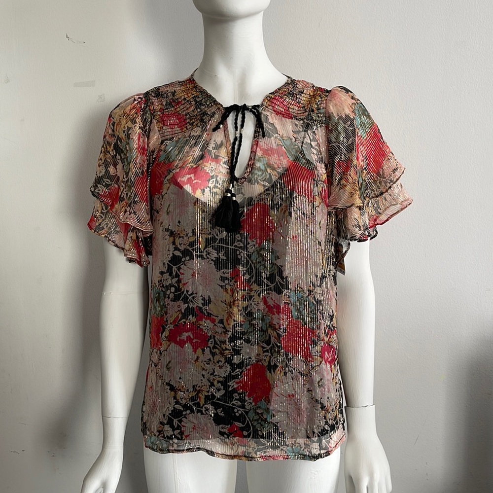 LOVE SAM METALLIC FLARED SLEEVE BLOUSE